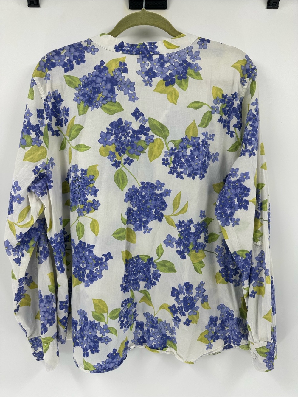 Talbots White Long-Sleeve Hydrangea Print Top - Floral purple-green Cotton - Picture 4 of 9